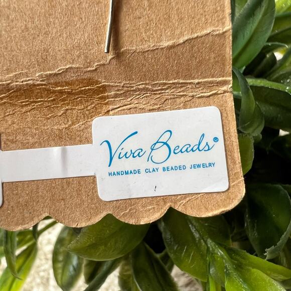 NEW Viva Beads Handmade Clay Round Yellow Floral Print Dangle Earrings - Picture 7 of 9